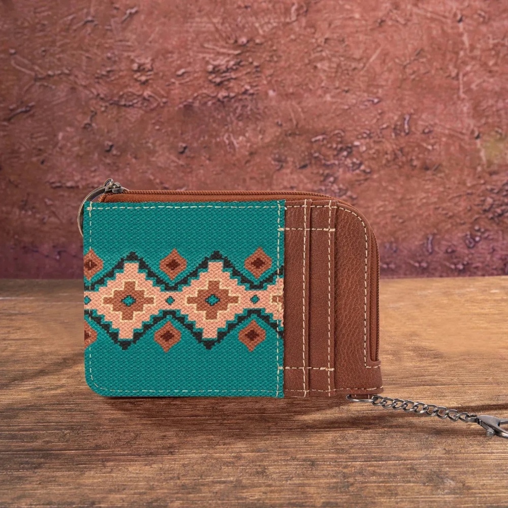 Wrangler Aztec Small Tote/Crossbody and Card Case Set 2Pc- Turquoise - Picture 3 of 3